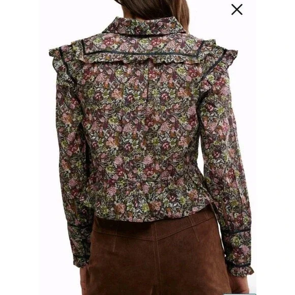 Free People Blouse Sz L Floral Multicolor Long Sleeve Peplum NWT - Picture 15 of 16